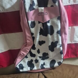 Pink and Black Cow Print  Boot Travel Bag with Structured Design